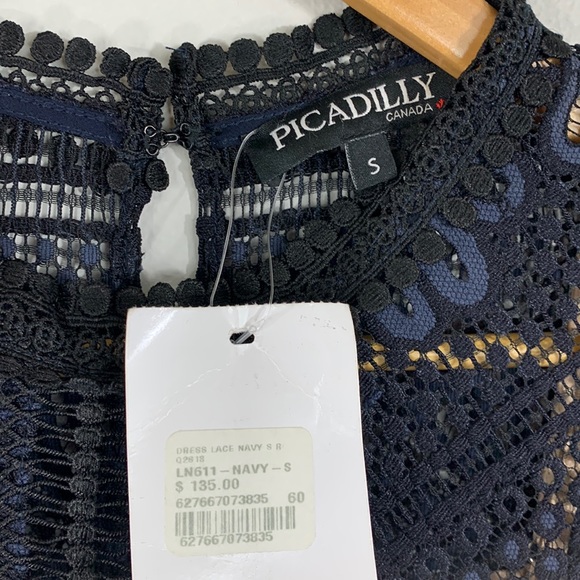 NWT Picadilly Canada Floral Lace Dress Navy Black Lined Size Small - Picture 6 of 15
